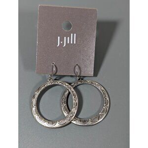 J.Jill Silver Tone Boho Southwestern Concho Round Hoop Dangle Earrings NEW